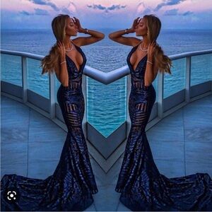 Michael Costello Glam Sequin Britney Gown in Black Sz XXS